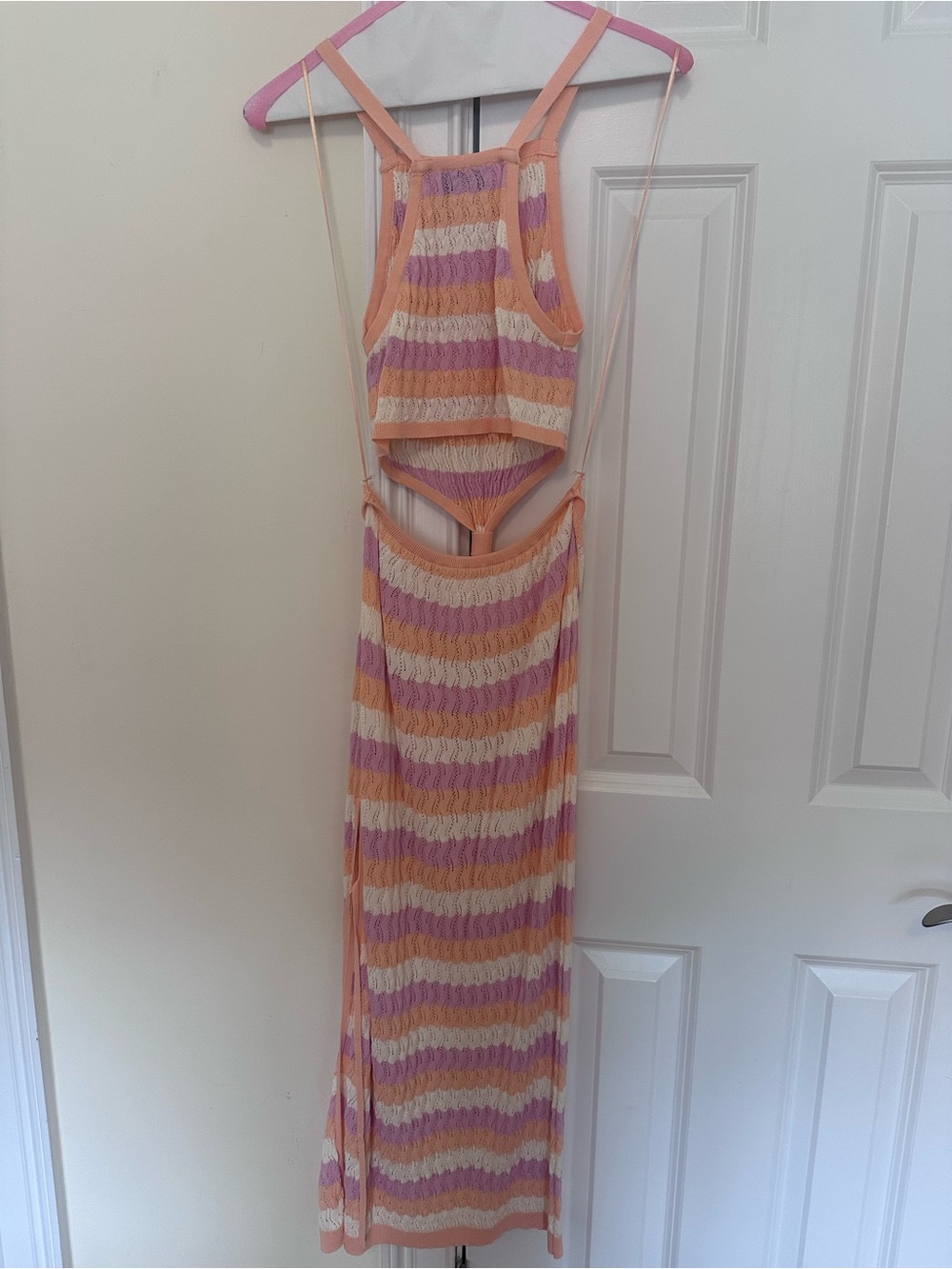 Lost + Wander Striped Knit Midi Dress in Peach, Lavender & Cream